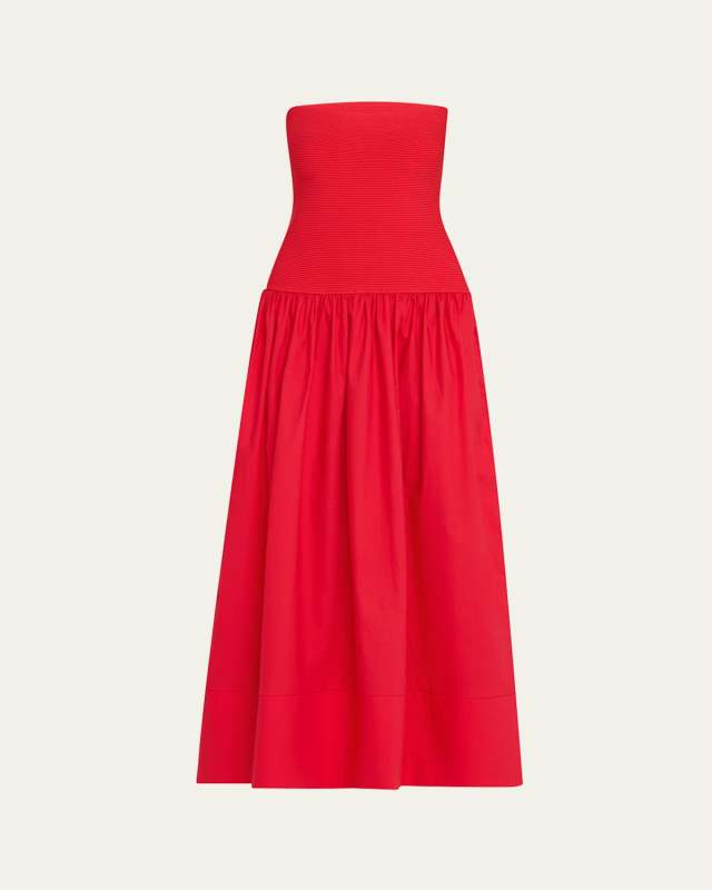Glasbury Strapless Drop-Waist Midi Dress